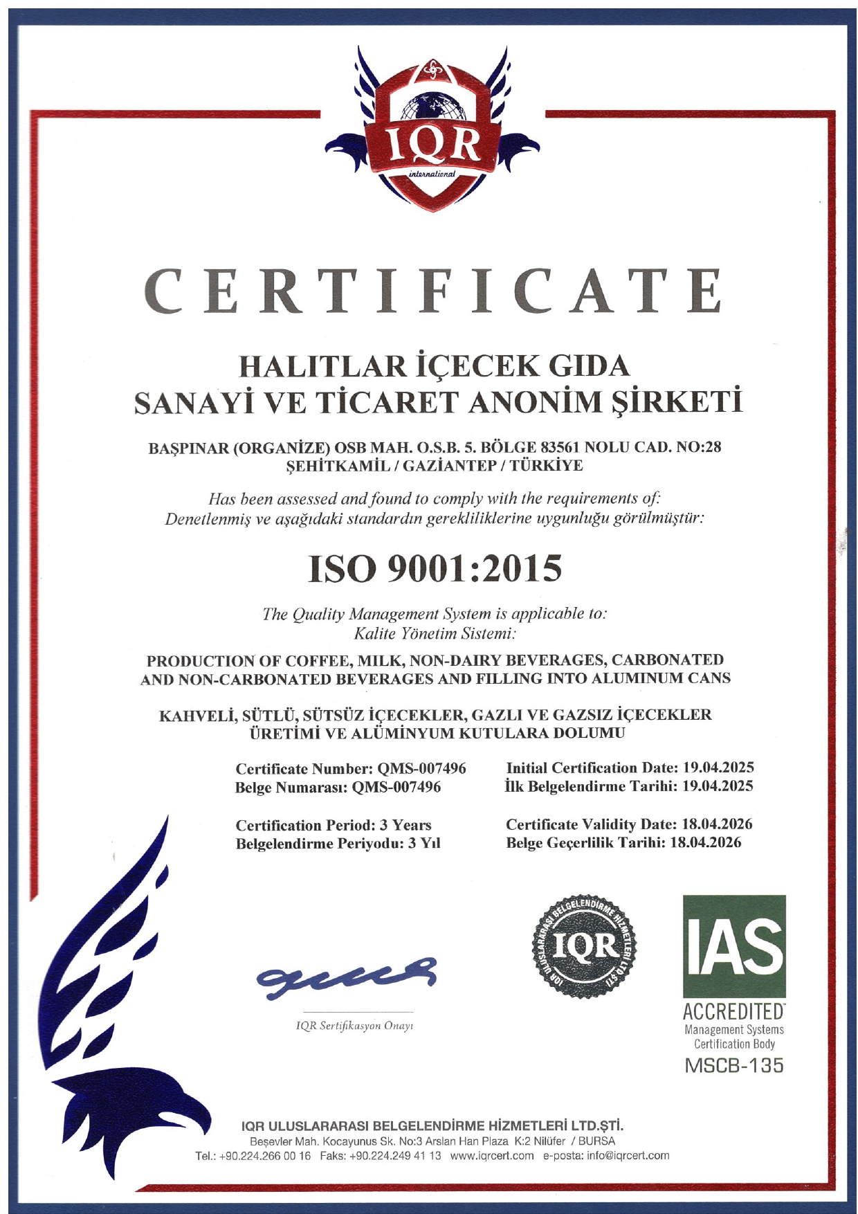 Halıtlar İçecek ISO 9001