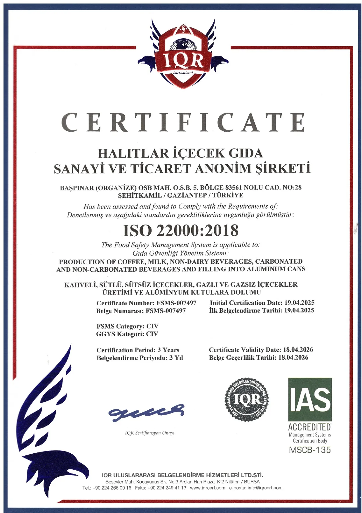 ISO 22000 belgesi